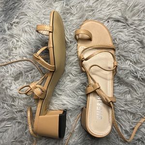 Tan strappy mini heel